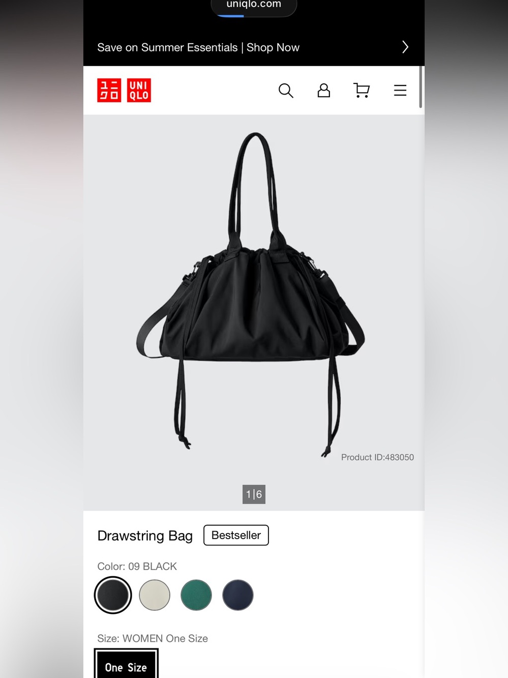NWOT Black Uniqlo Drawstring Dumpling Bag